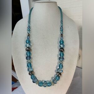 Longer style blue sea glass vibe statement necklace